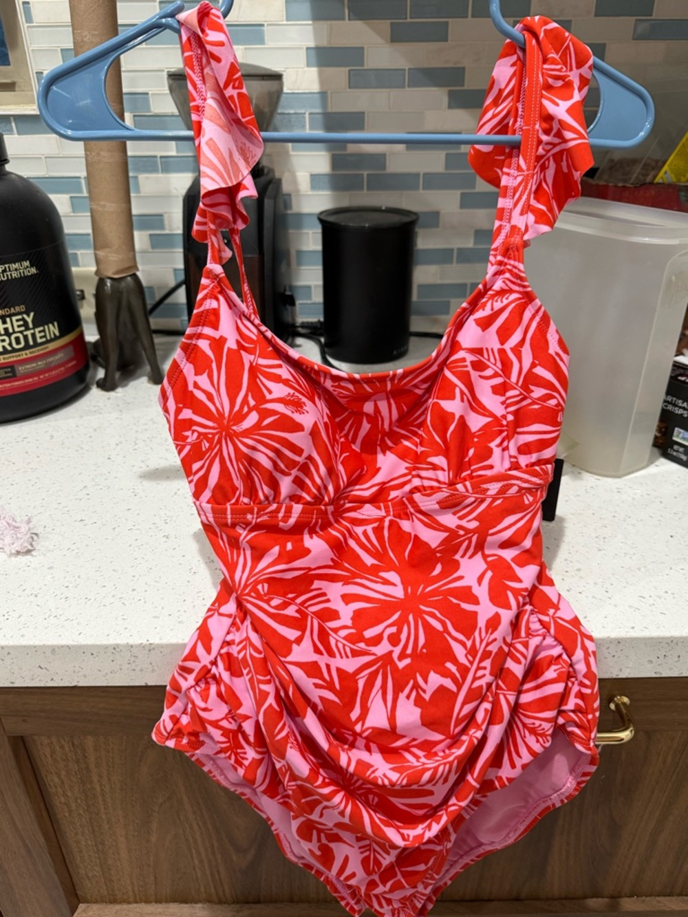 Ellen Tracy Pink and Red Floral One-Piece Swimwear